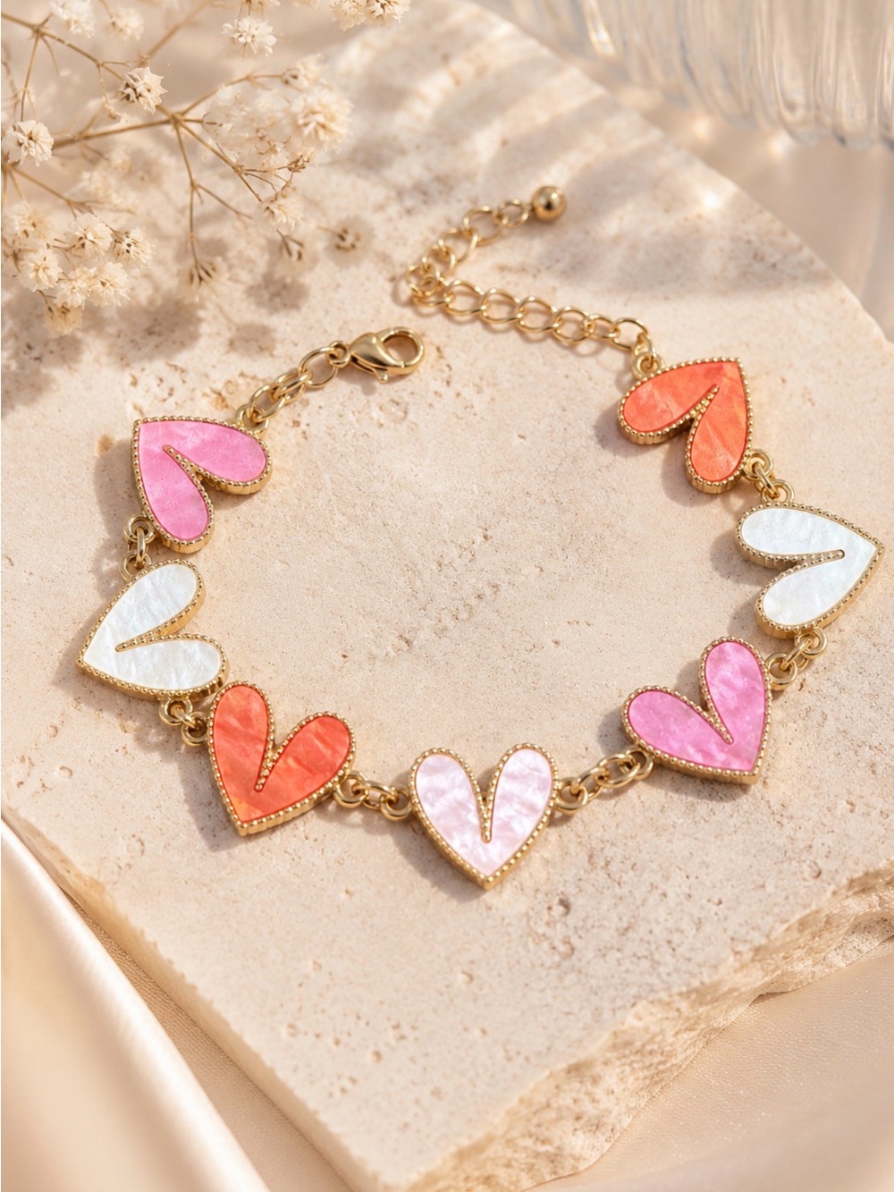 Sweet Pastel Drip Heart Bracelet Gold Tone
